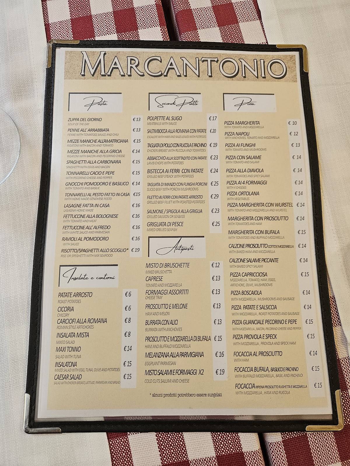 Menu di Ristorante Pizzeria Marcantonio 