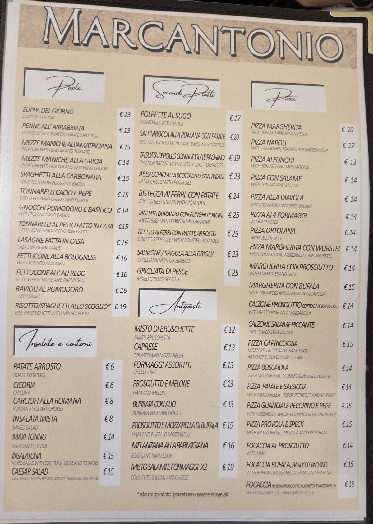 Menu di Ristorante Pizzeria Marcantonio 