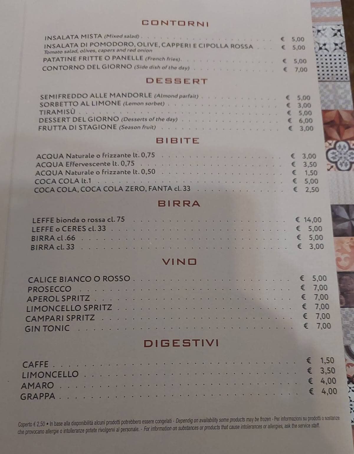 Menu di Ristorante Mariterra 