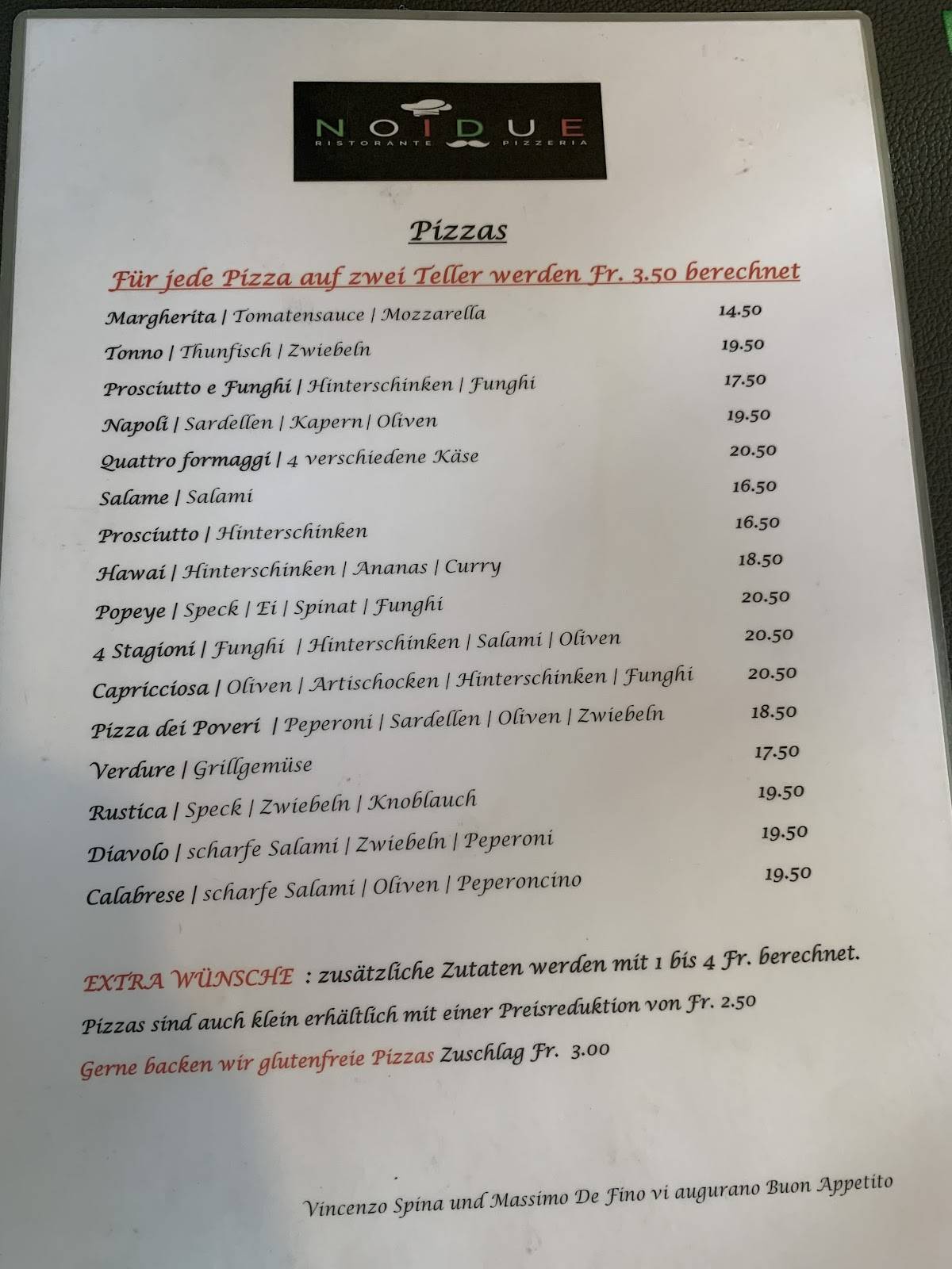 Menu di Ristorante Pizzeria Noi Due 