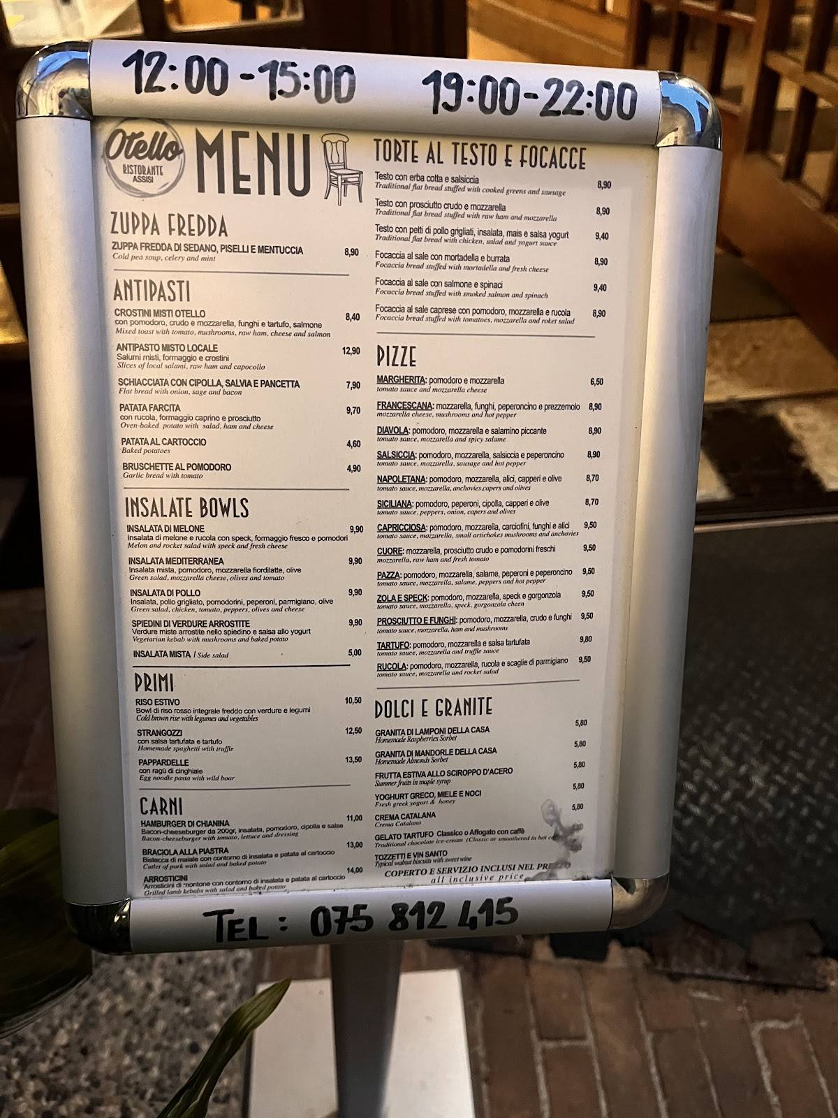 Menu di Otello Assisi ristorante 