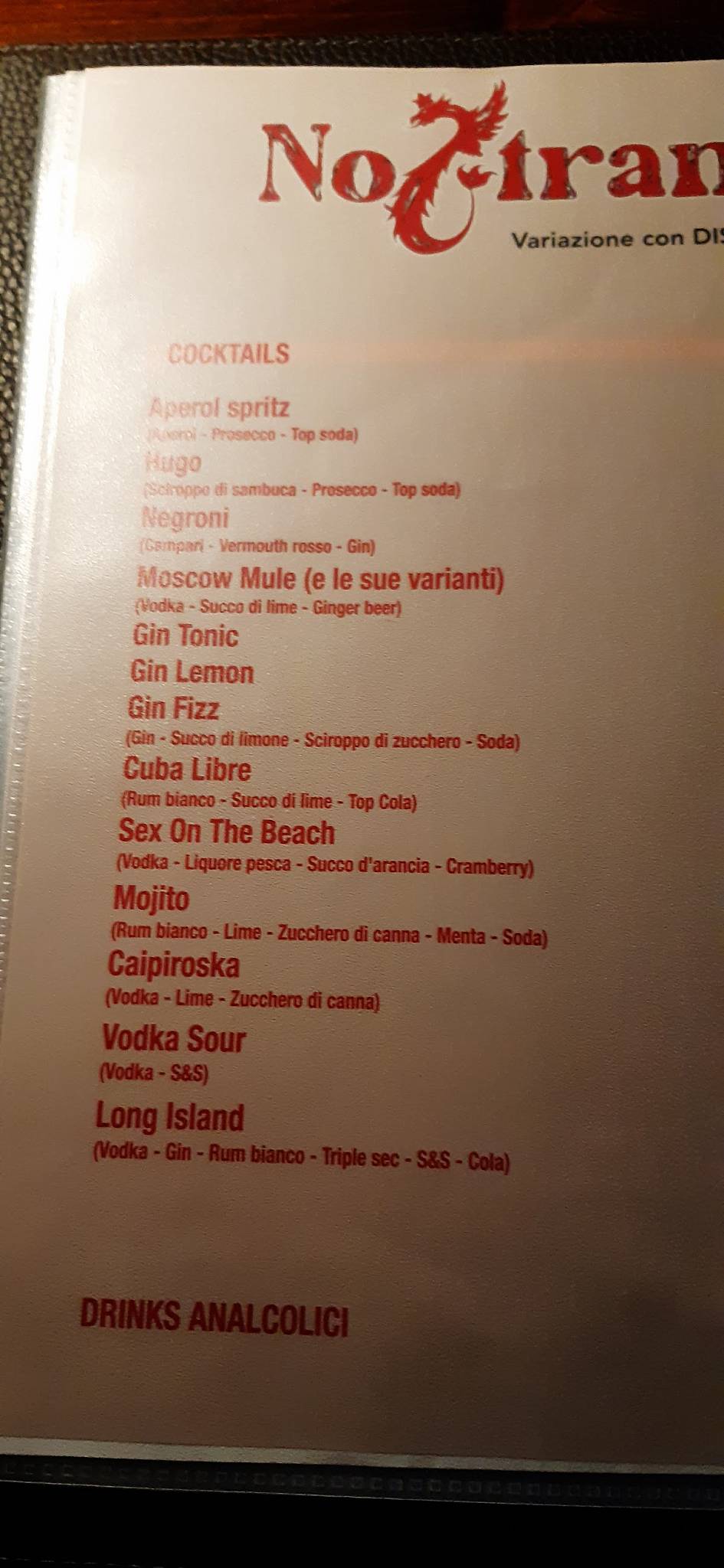 Menu di Ristorante Pizzeria Pub Nostrano 