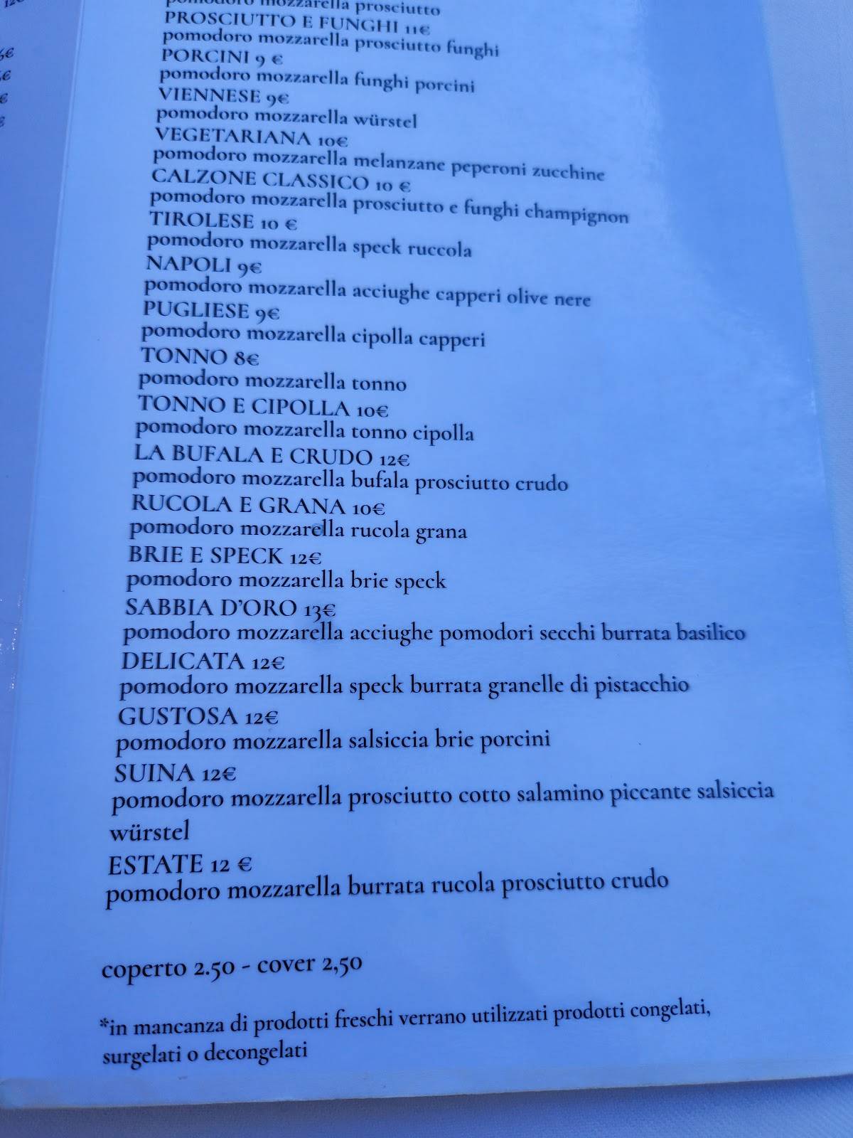 Menu di Ristorante Pizzeria Sabbia d’oro 