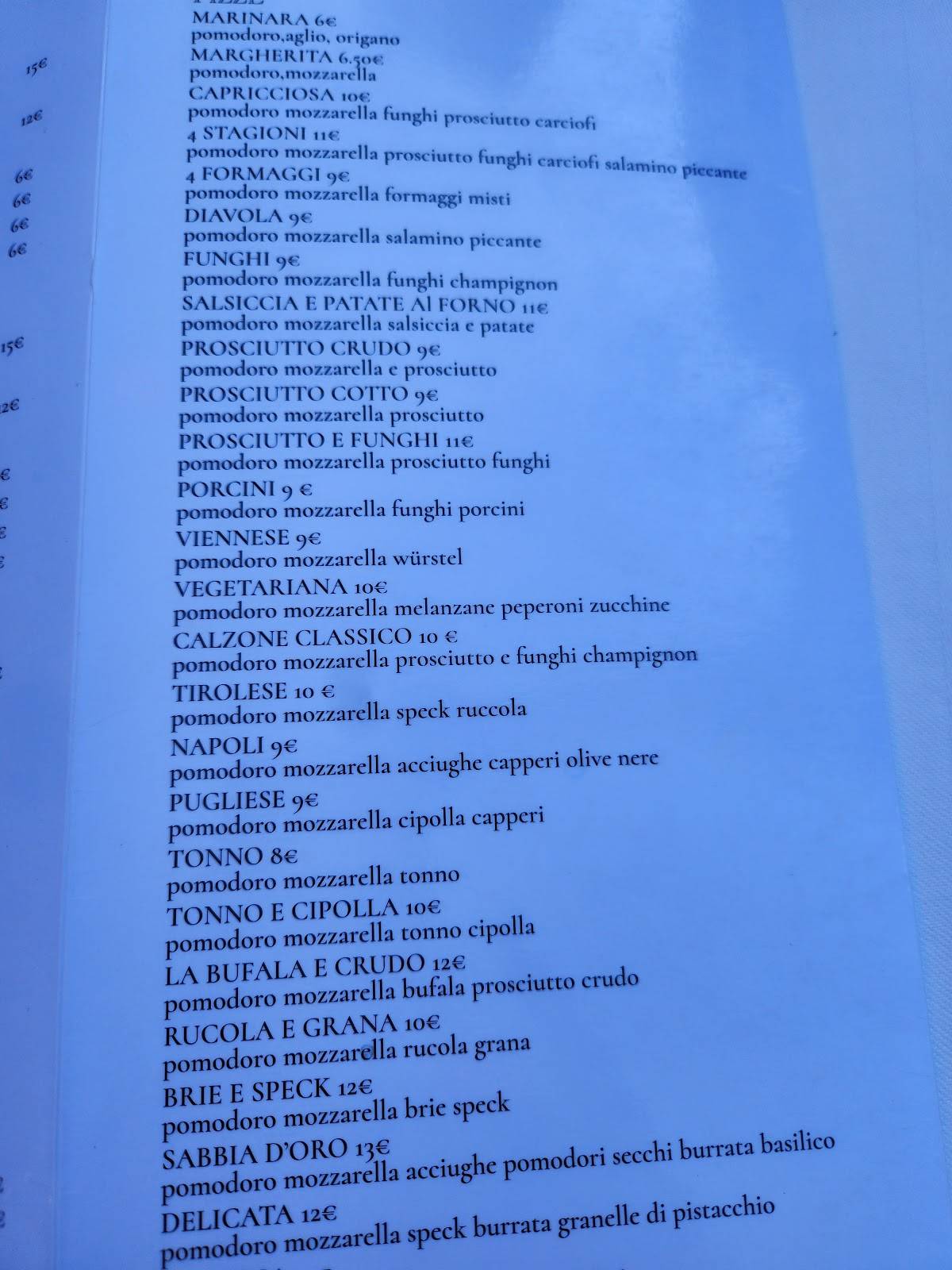 Menu di Ristorante Pizzeria Sabbia d’oro 