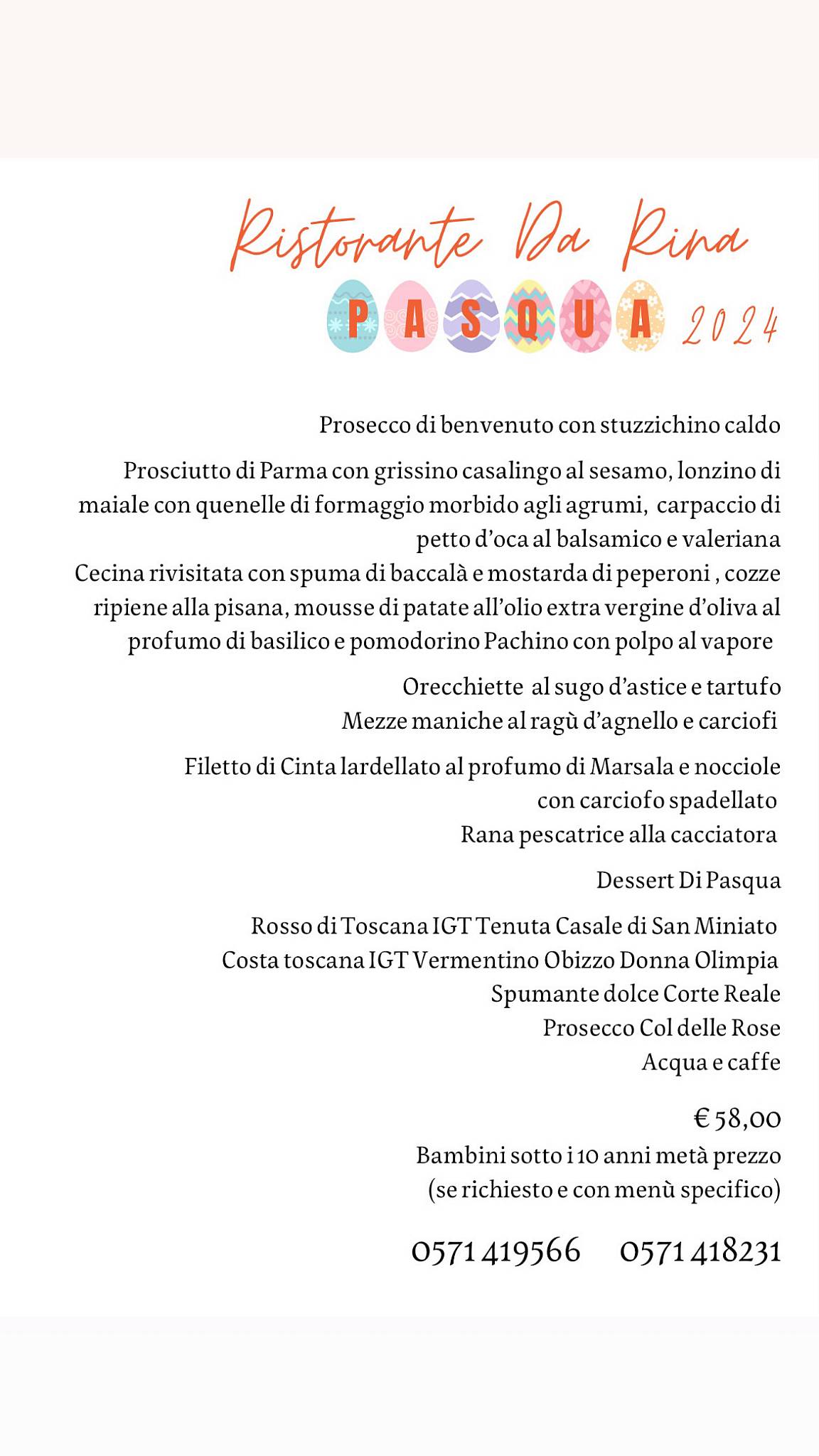 Menu de Ristorante Pizzeria da Rina