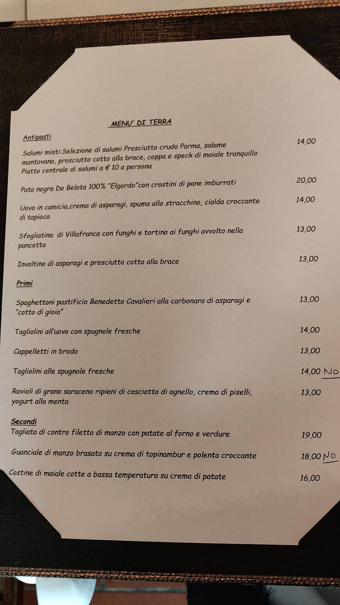 Menu di Ristorante Osteria dei ricordi del Prima O Poi 
