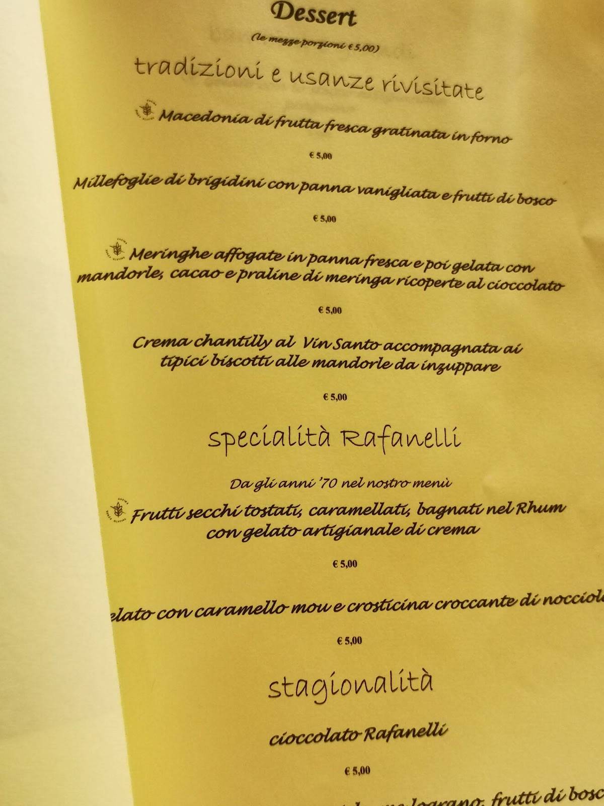 Menu di Ristorante Rafanelli 