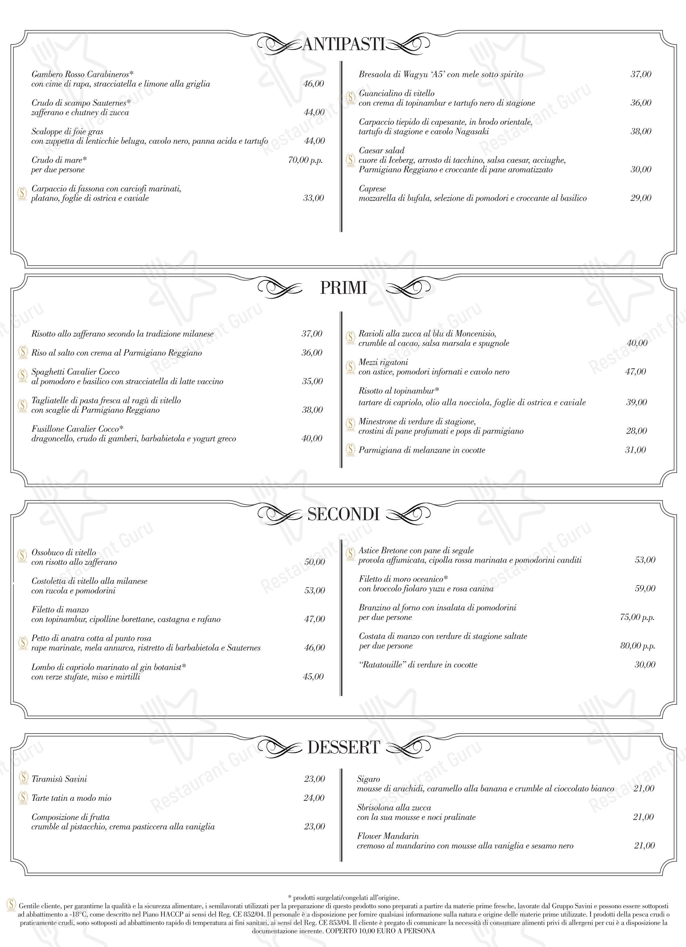 Lunch Menu per Savini 1867 in Milano