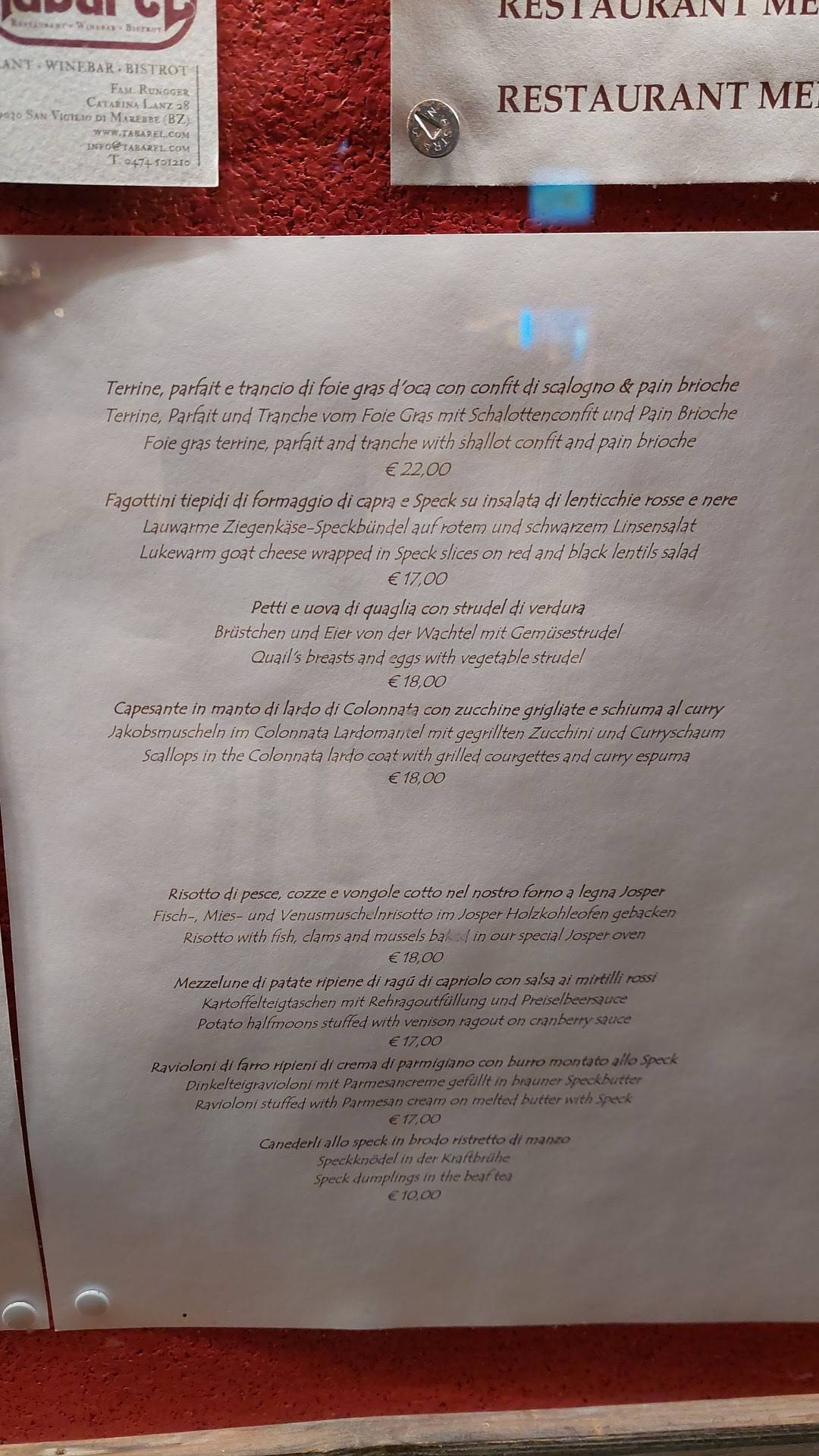 Menu di Ristorante Tabarel 