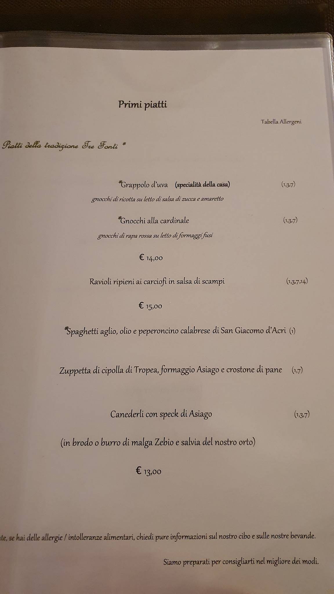 Menu di Ristorante Tre Fonti 