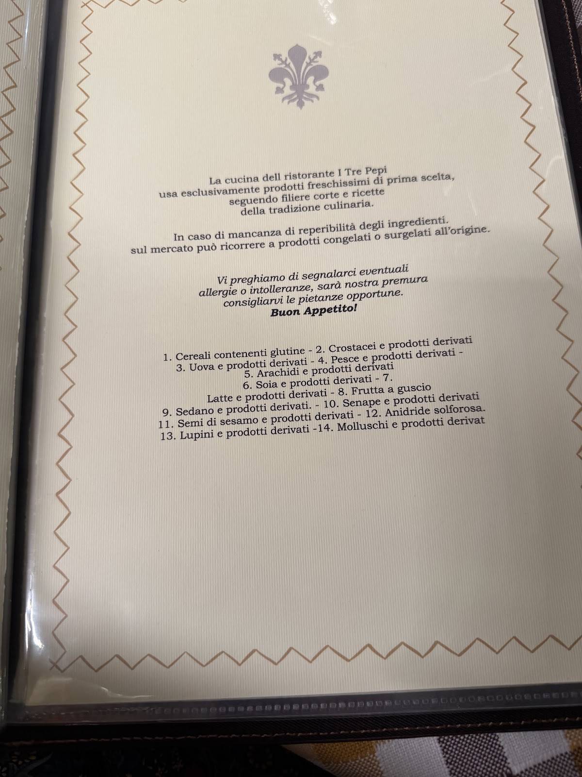Menu di Ristorante Tre Pepi - Firenze 