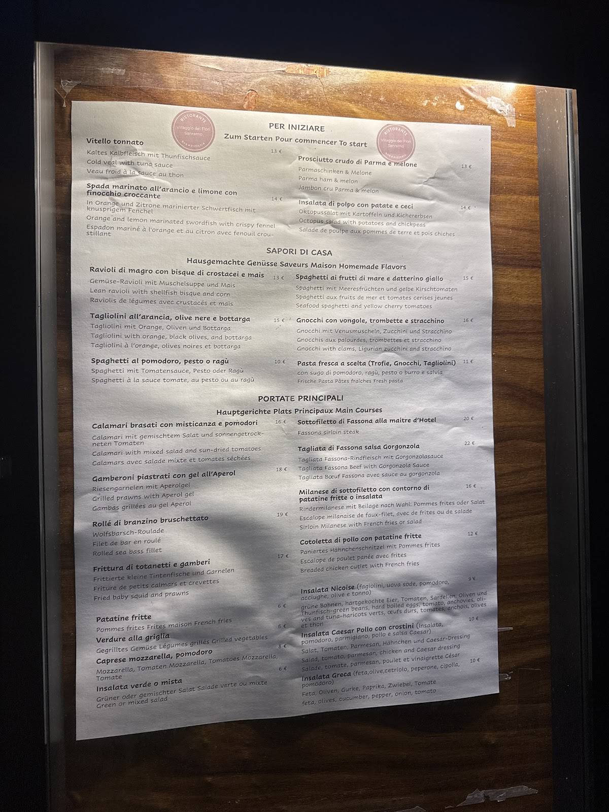 Menu di Ristorante Villaggio dei Fiori 