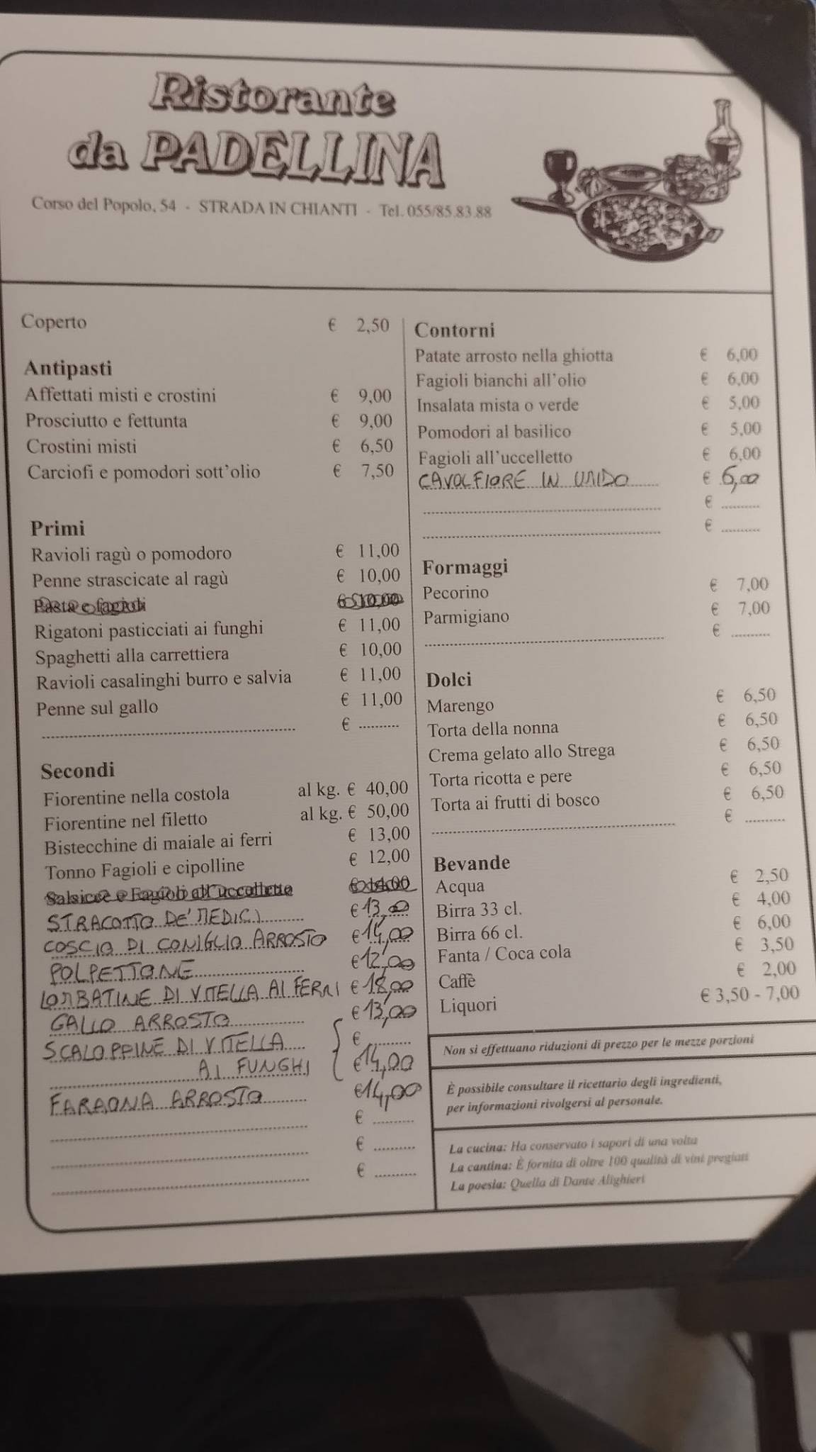 Menu di Ristorante da Padellina 