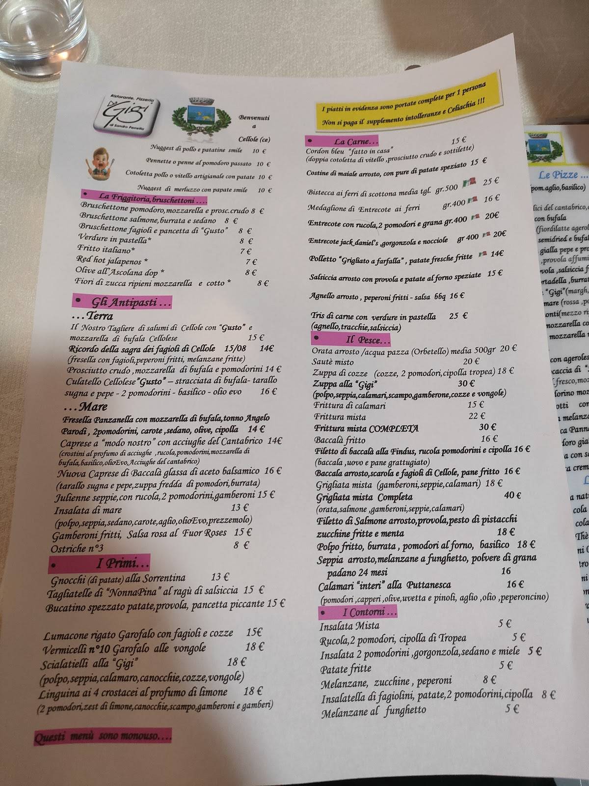 Menu di Ristorante e Pizzeria da Gigi 