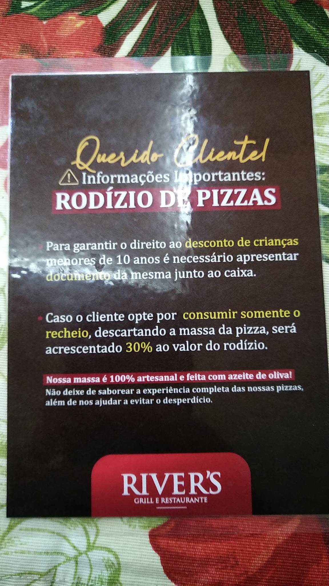 River's cardápio