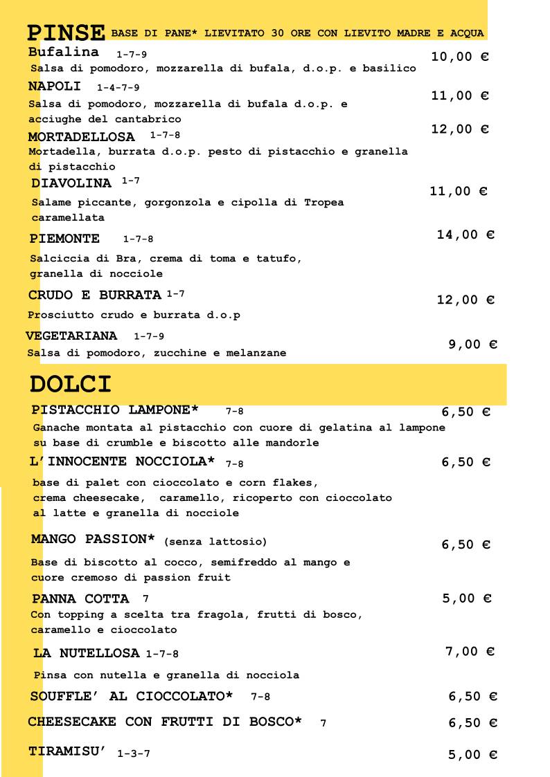 Menu di Rol Birreria con cucina. 