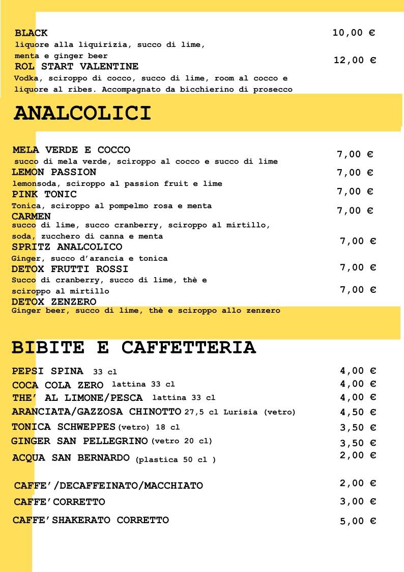 Menu di Rol Birreria con cucina. 