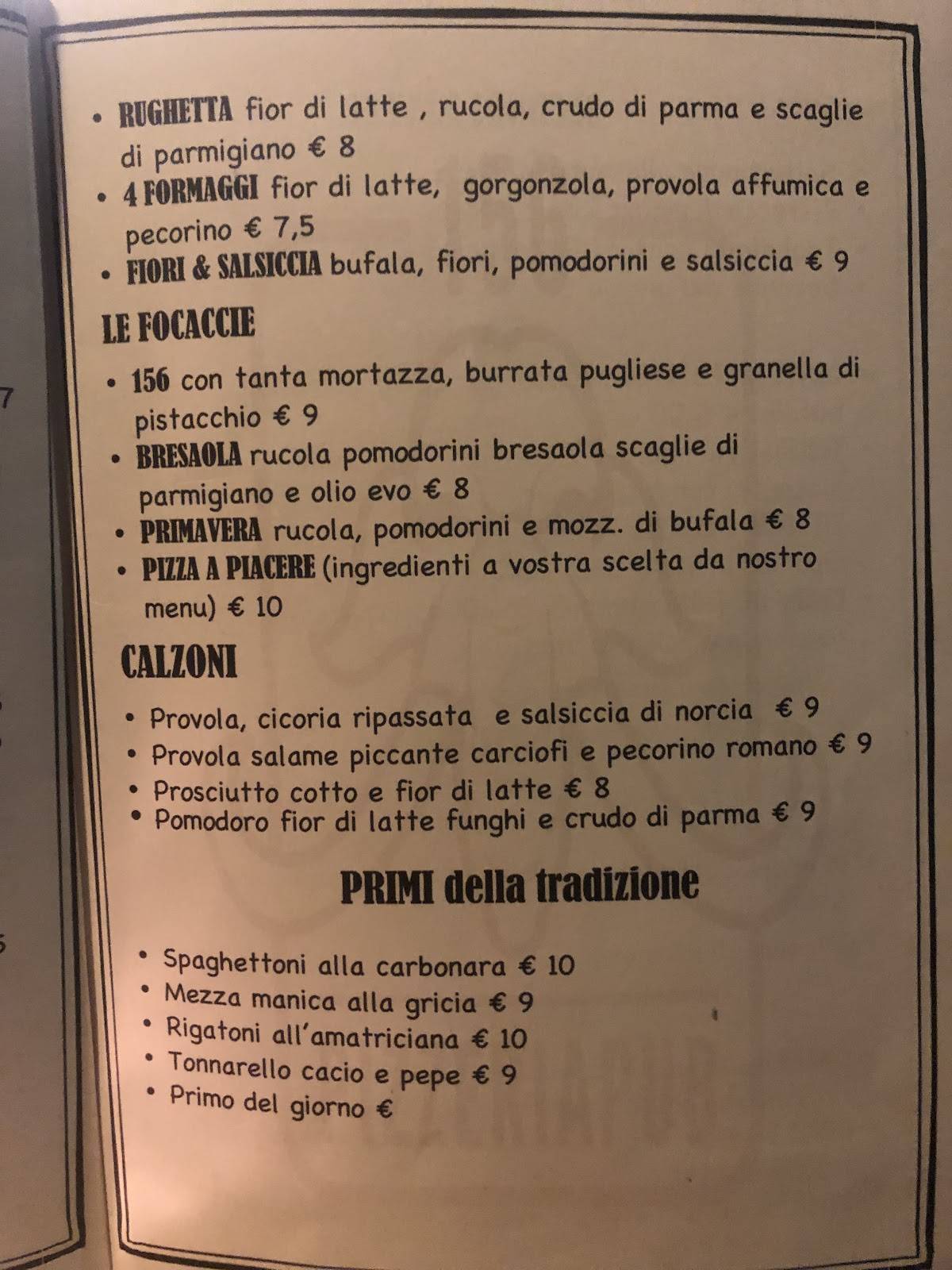 Menu di 156 pizzeria ristorante 