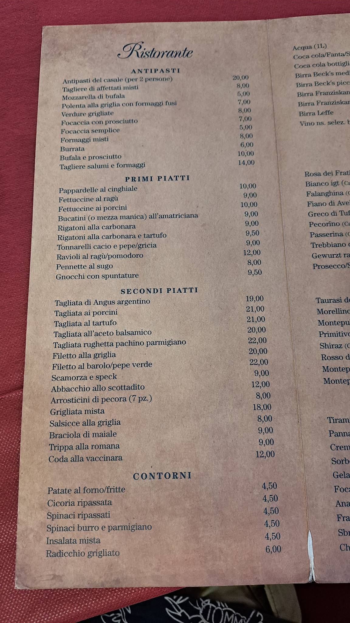 Menu di Casale Federici 
