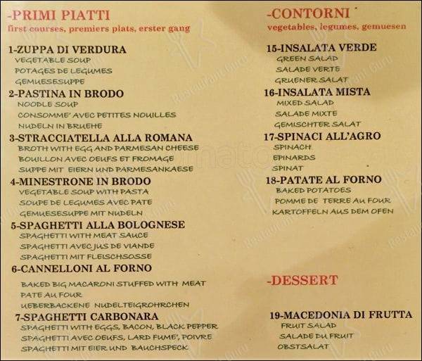 Menu de La Famigliola