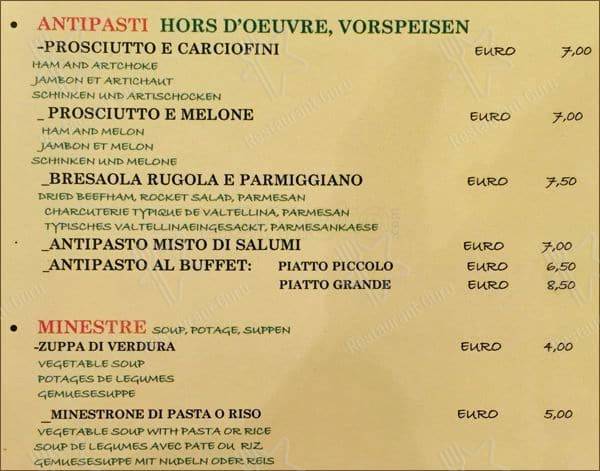 Menu de La Famigliola