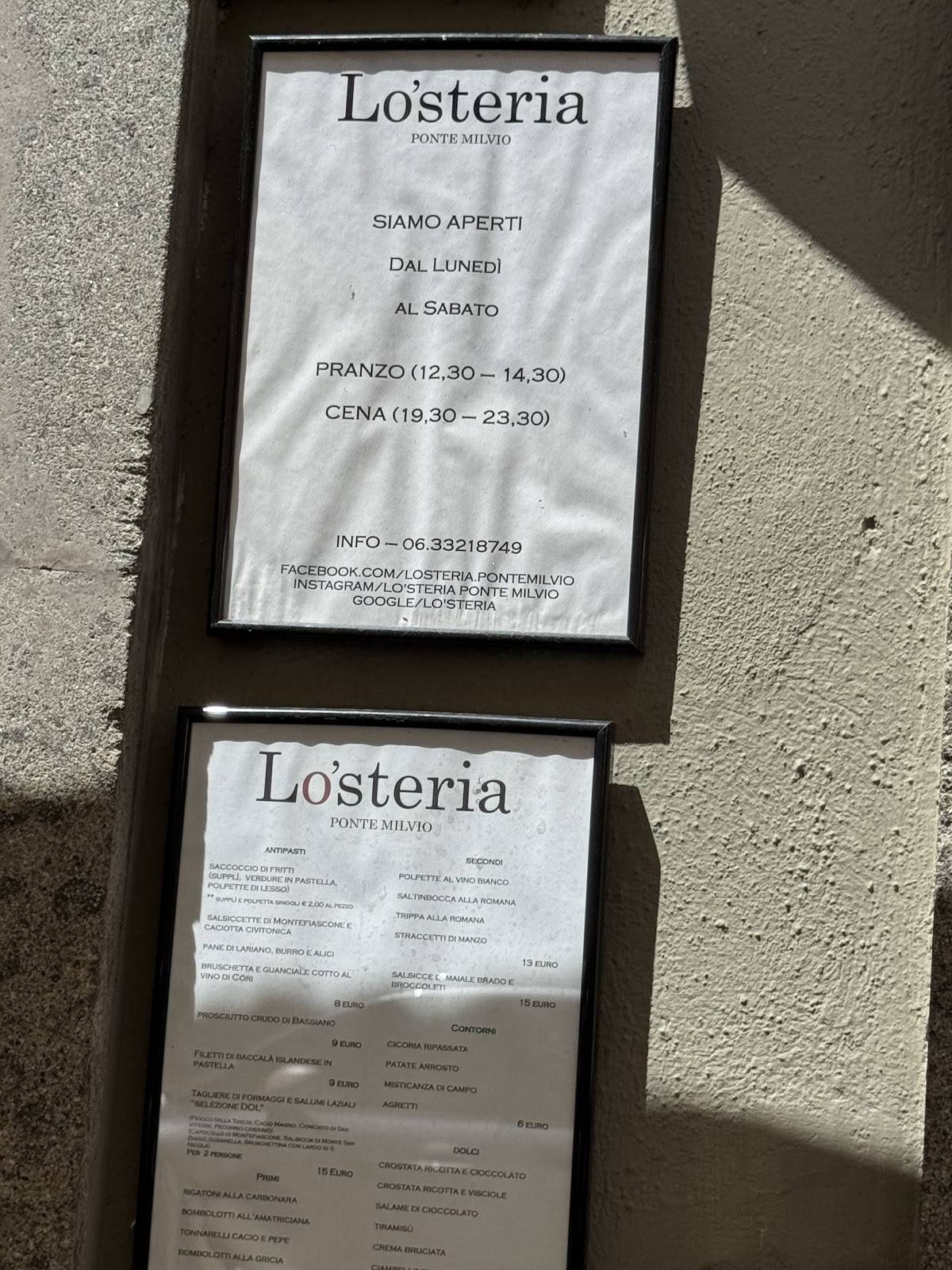Menu di Lo'steria 