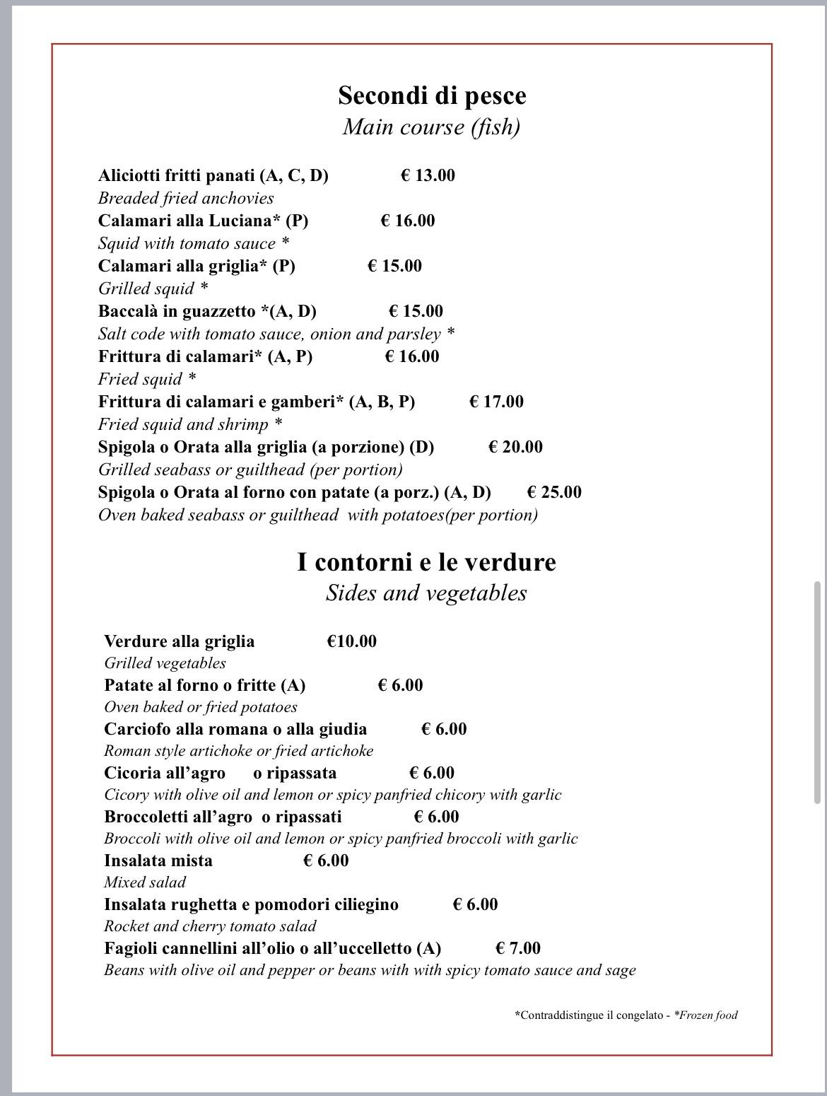 Menu di Miraggio Trastevere 