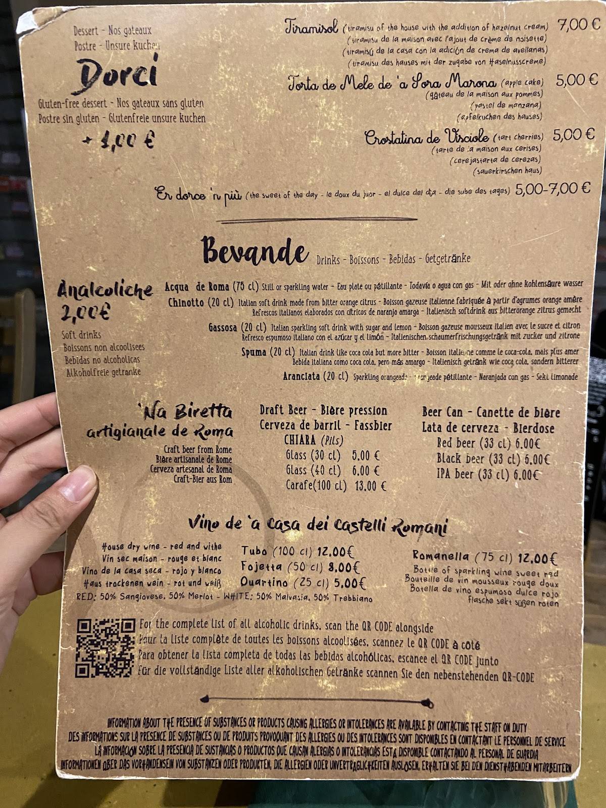 Menu di Osteria La Sol Fa 