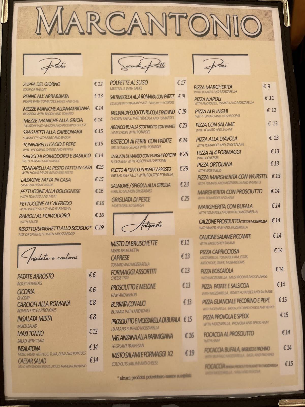 Menu di Ristorante Pizzeria Marcantonio 