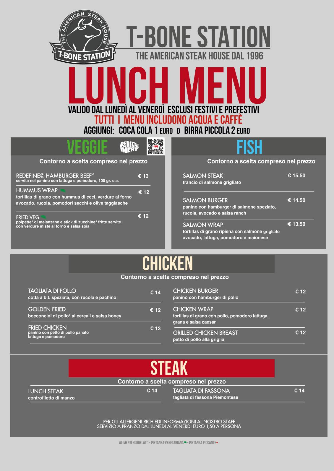 Menu di T-Bone Station - Monteverde 