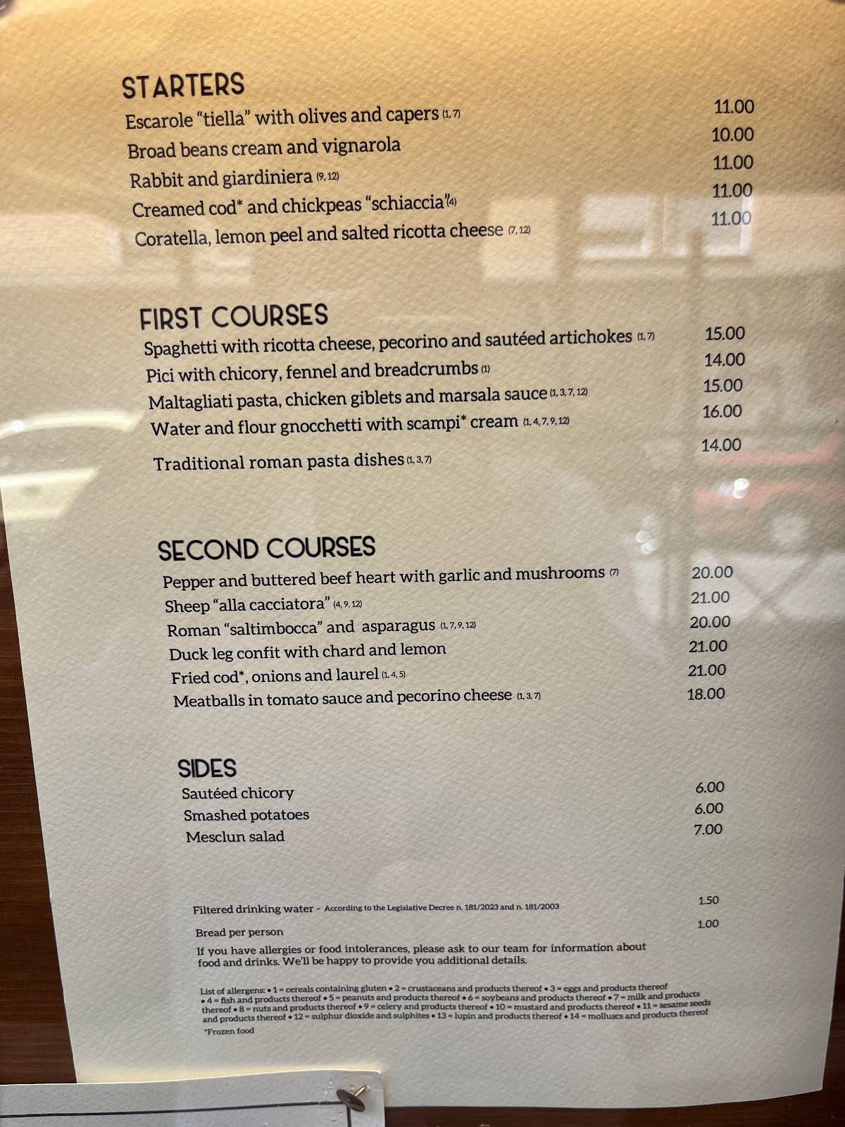Menu di Trattoria Pennestri 
