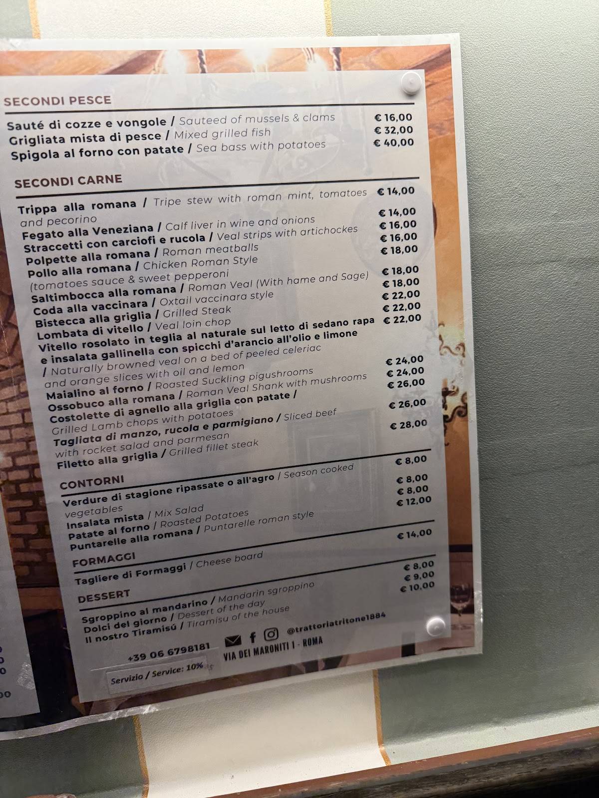 Menu di Trattoria Tritone 1884 - Antonio Camponeschi 
