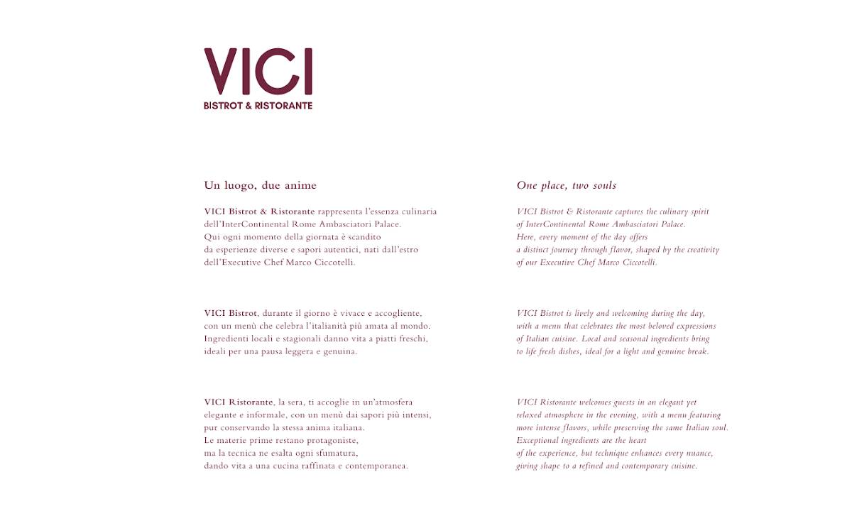 Menu de VICI Bistrot & Ristorante