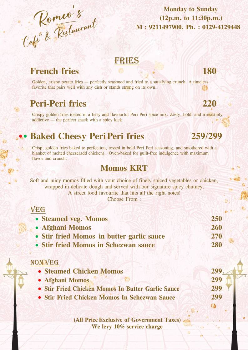 Romeo's Cafe & Restaurant menu