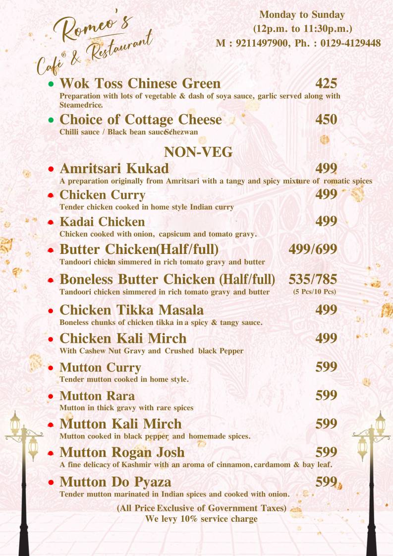Romeo's Cafe & Restaurant menu