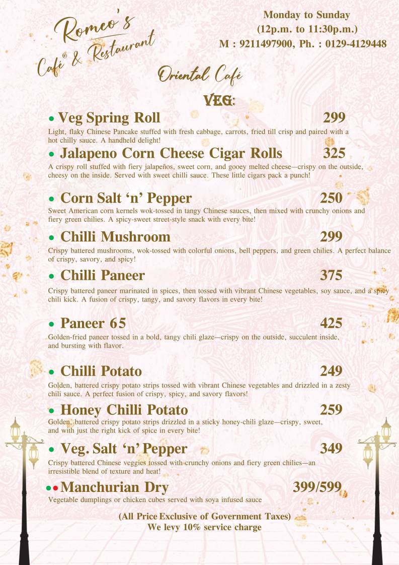 Romeo's Cafe & Restaurant menu