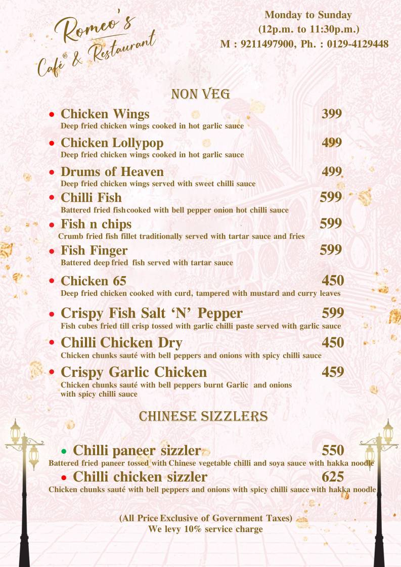 Romeo's Cafe & Restaurant menu