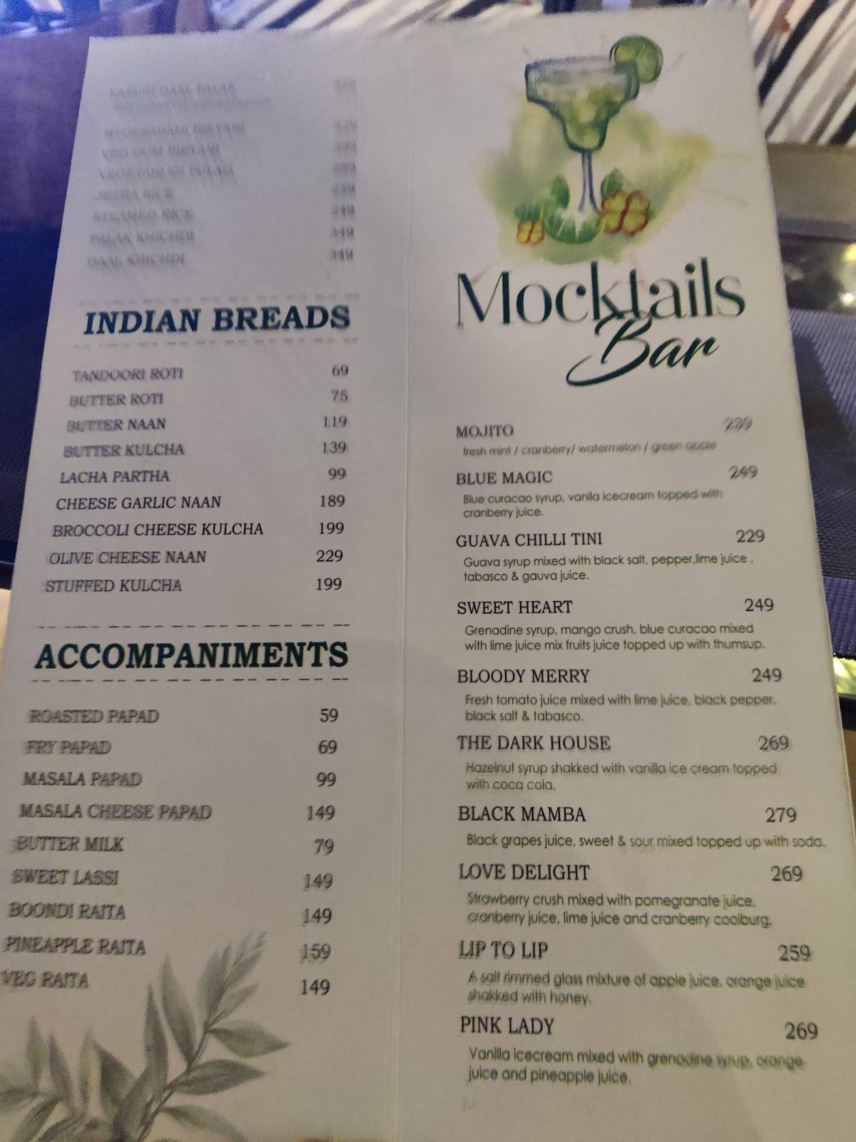 Rooh The Roofyard Cafe And Restaurant menu