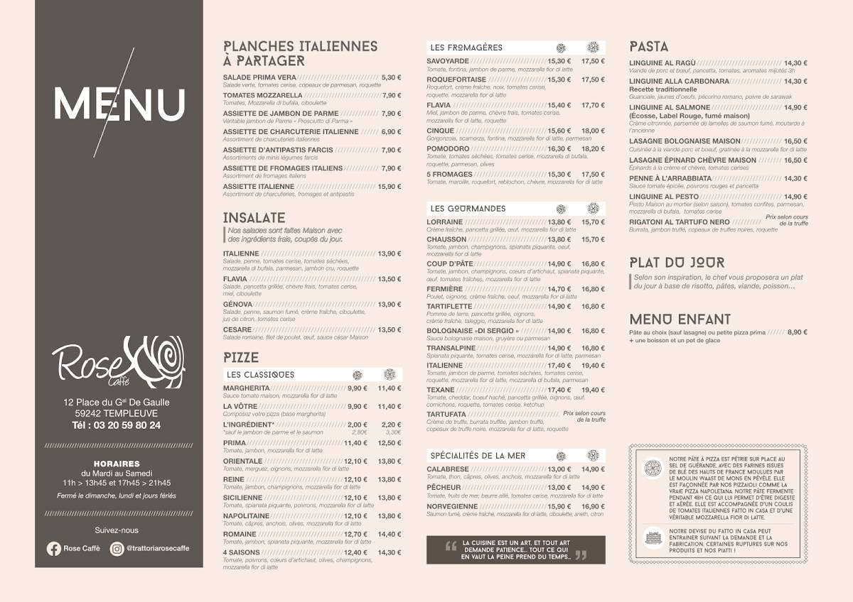 Menu de Rose Caffè
