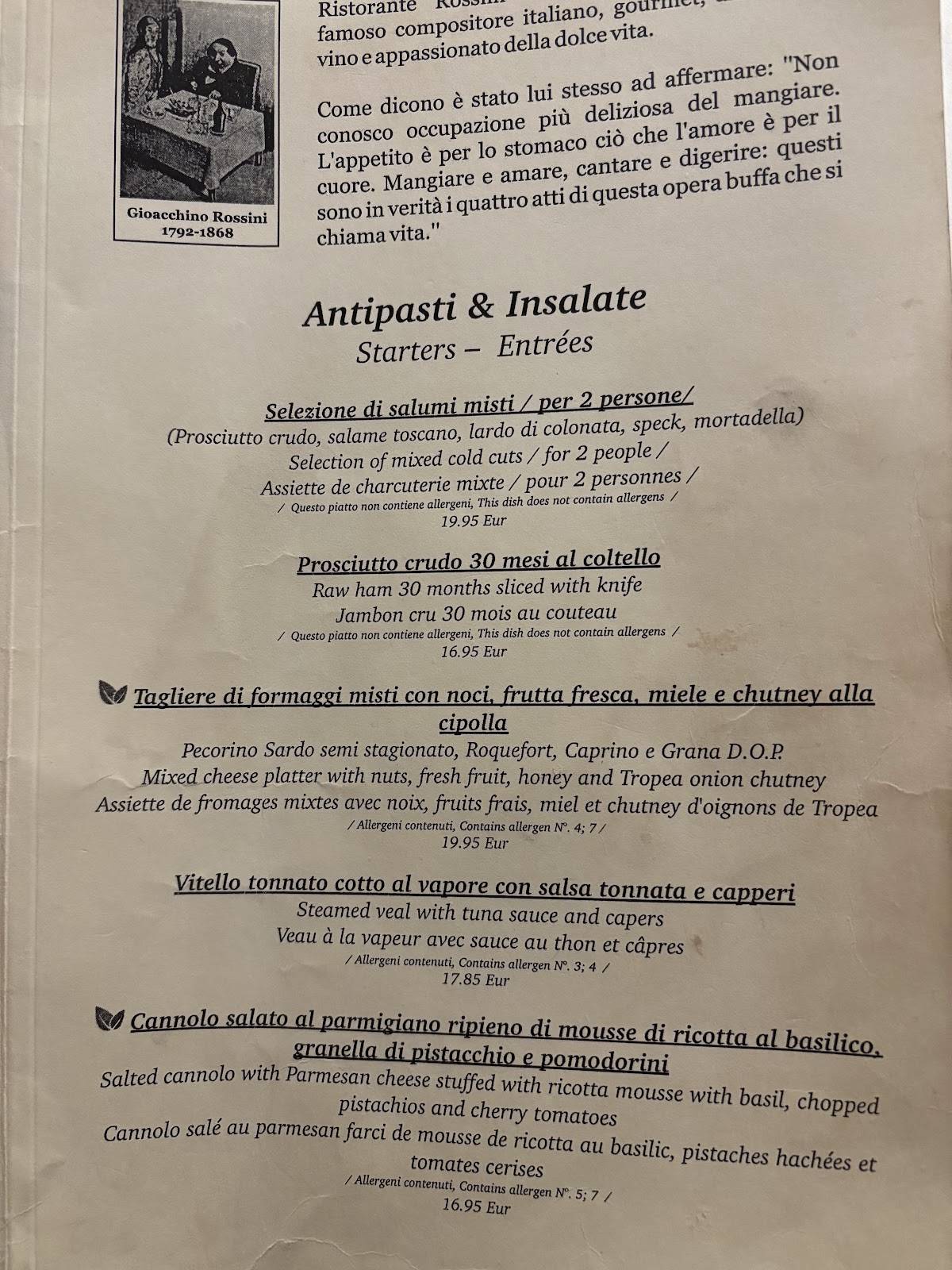 Menu di Rossini Ristorante Pizzeria 