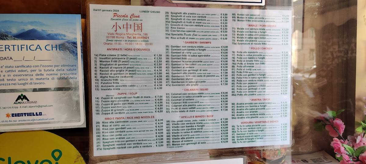 Menu di Rosticceria Piccola Cina di Marina dal 1992 