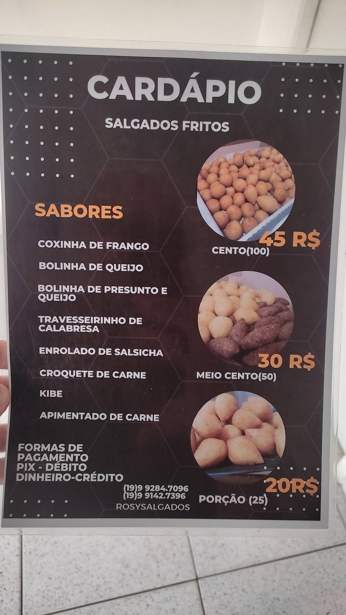 Rosy salgados cardápio
