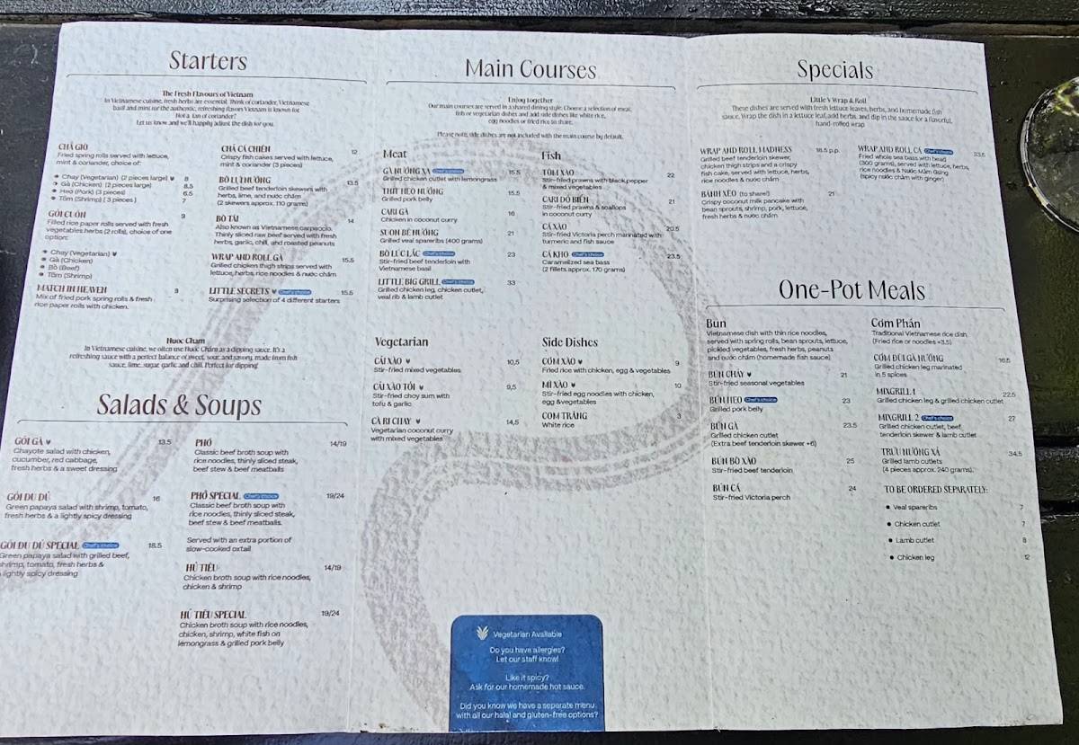 Menu de Little V Rotterdam