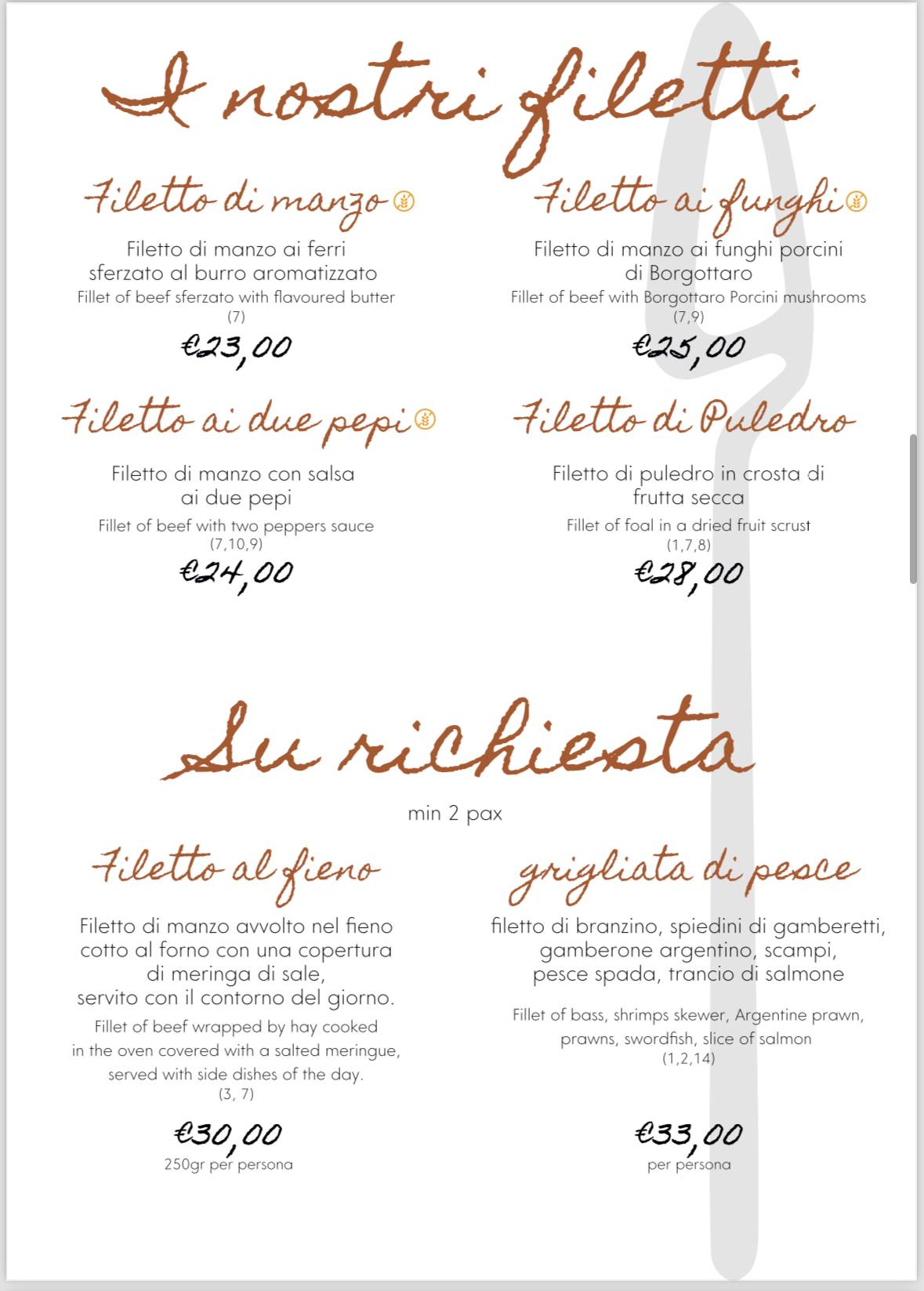 Menu di Roxy Bar Ristorante - Pizzeria 