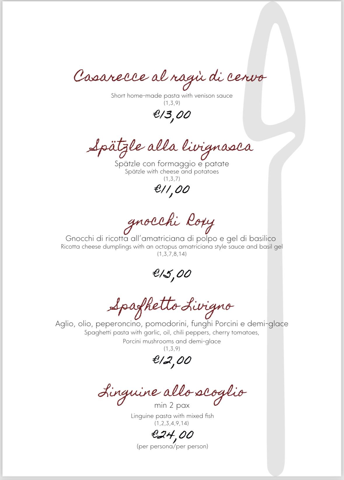 Menu di Roxy Bar Ristorante - Pizzeria 