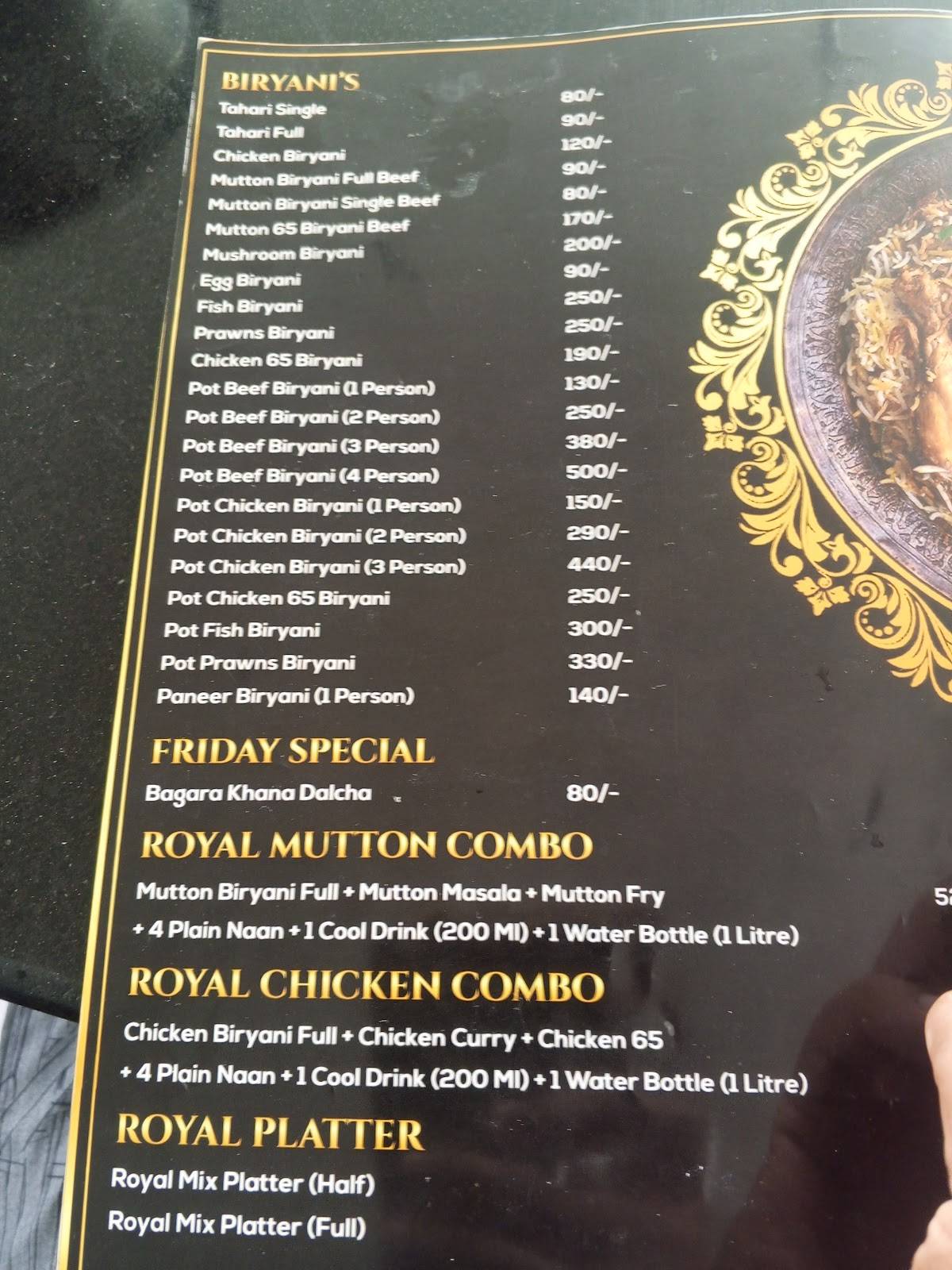 Royal Kalyani Hotel menu