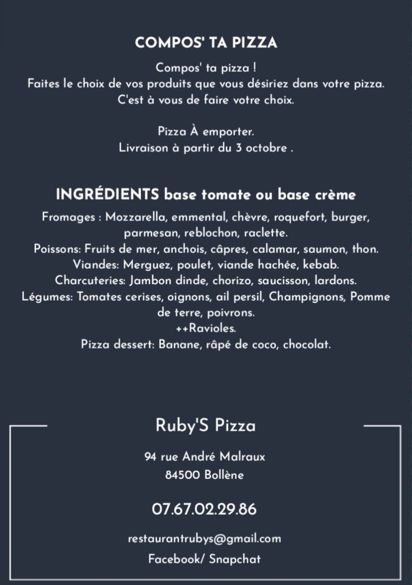 Menu de Ruby’S Pizza