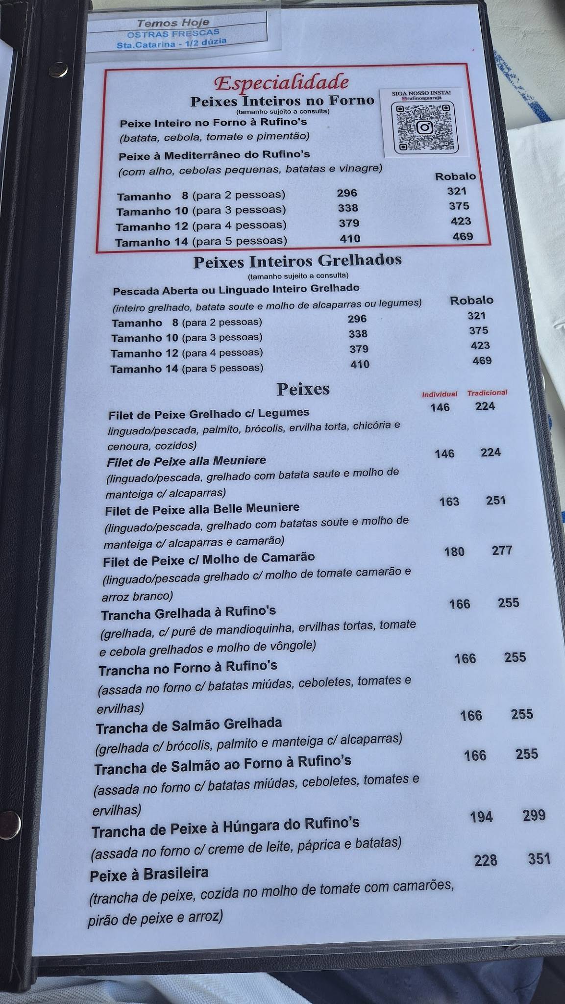 Rufino’s Restaurant o Chef dos Mares cardápio