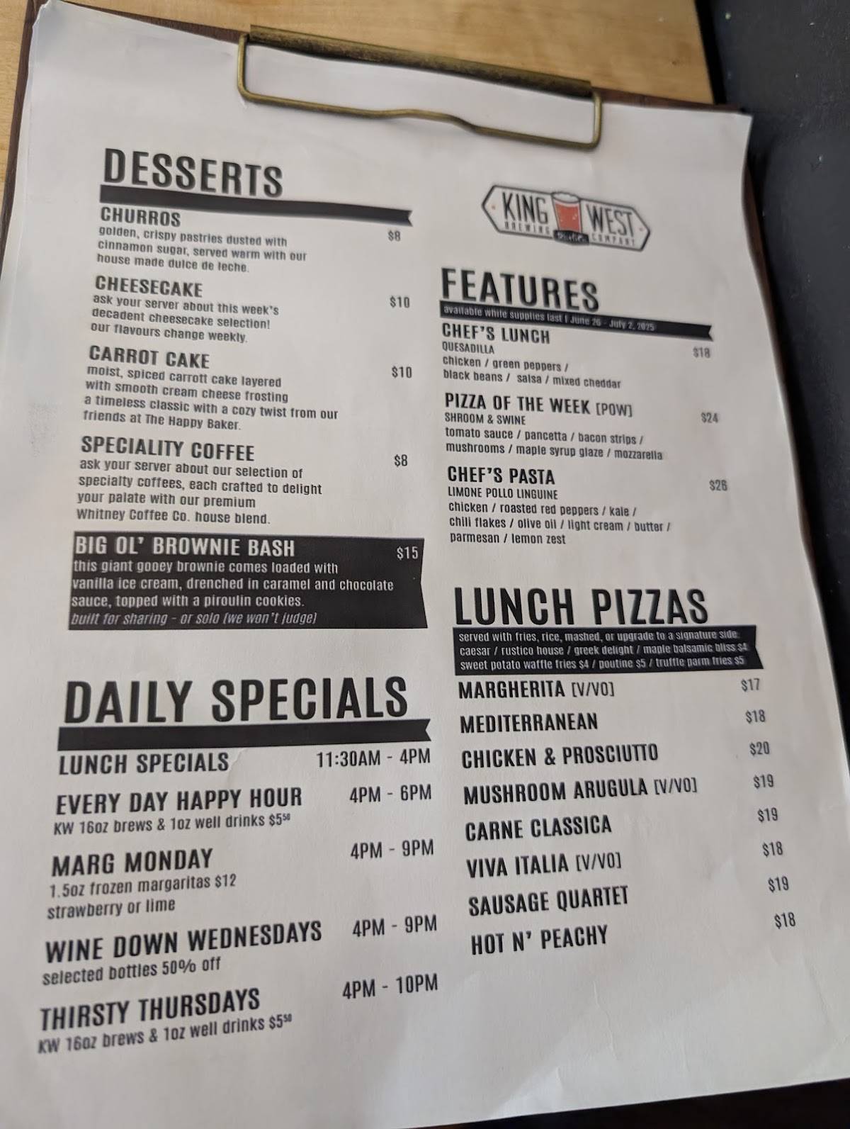 Menu de RustiCo. / King West Brewing Company