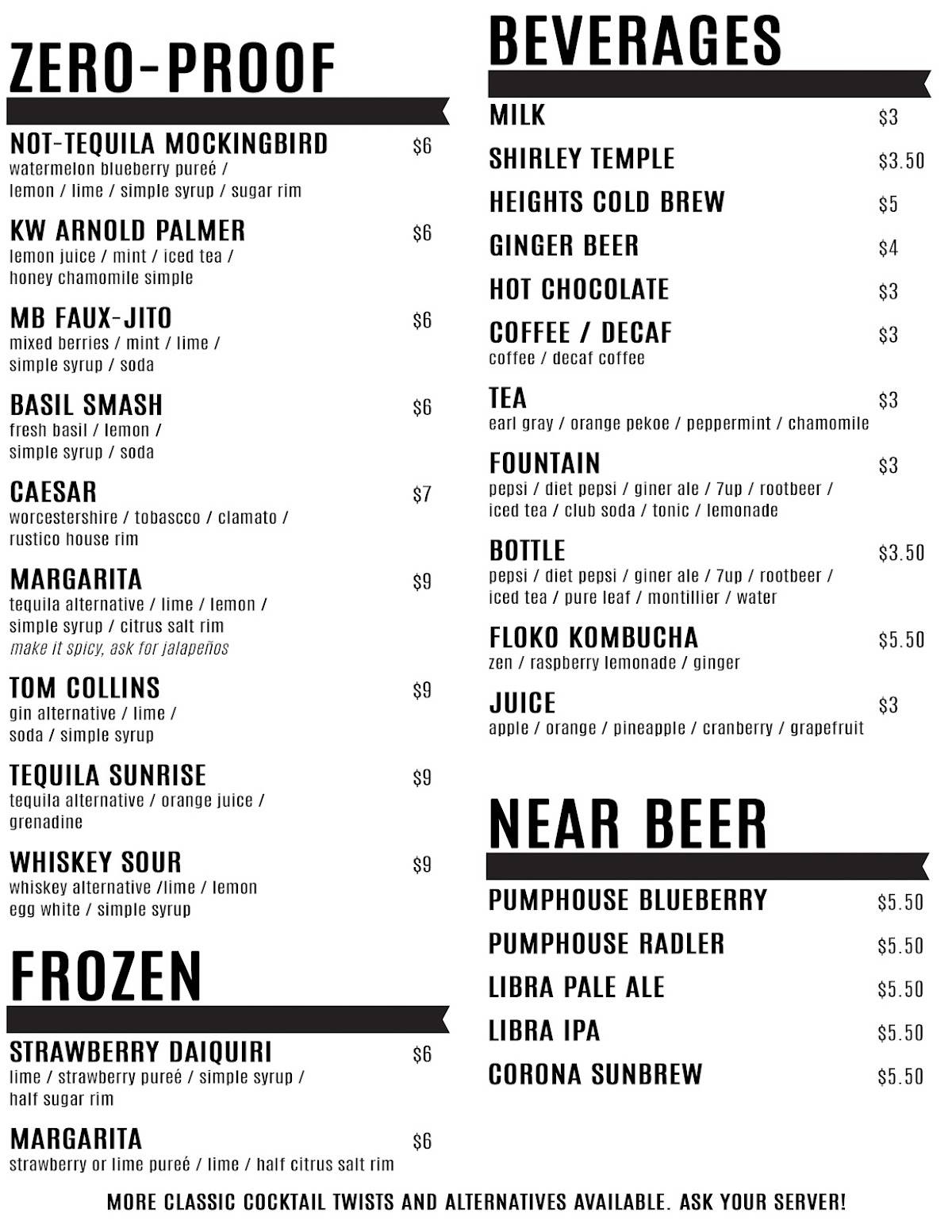 Menu de RustiCo. / King West Brewing Company